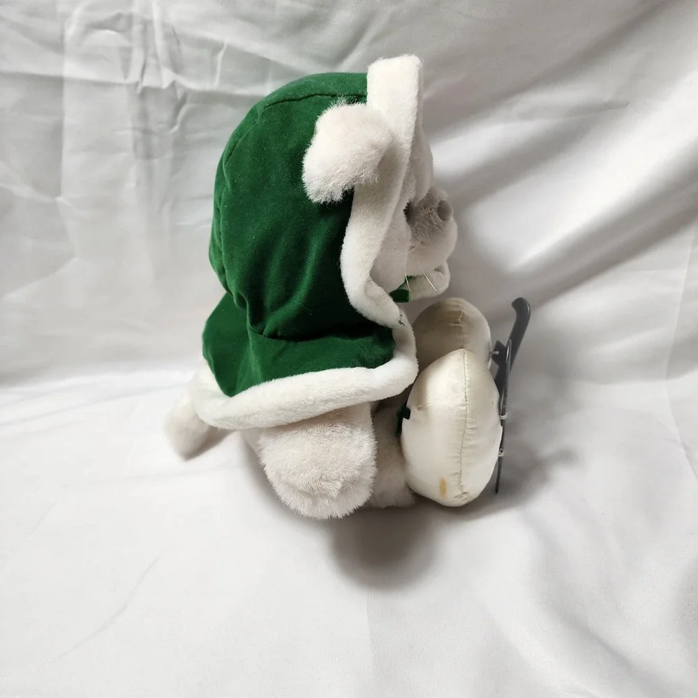 Vintage 1988 Applause White Polar Bear Plush Ice Skates Green Hooded Cape 21350